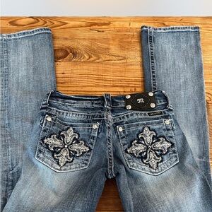 Miss Me Blue Boot Cut Jeans with Embellished Pockets